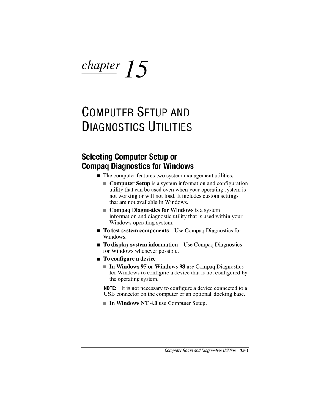 HP V300 manual Computer Setup Diagnostics Utilities, Selecting Computer Setup or Compaq Diagnostics for Windows 