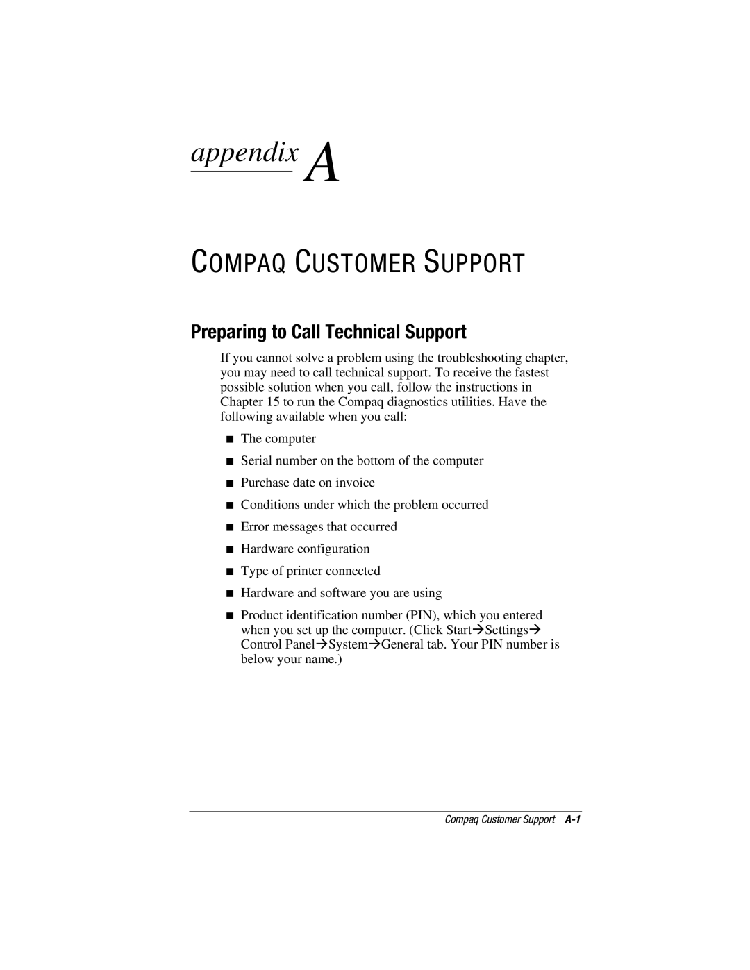 HP V300 manual Compaq Customer Support, Preparing to Call Technical Support 