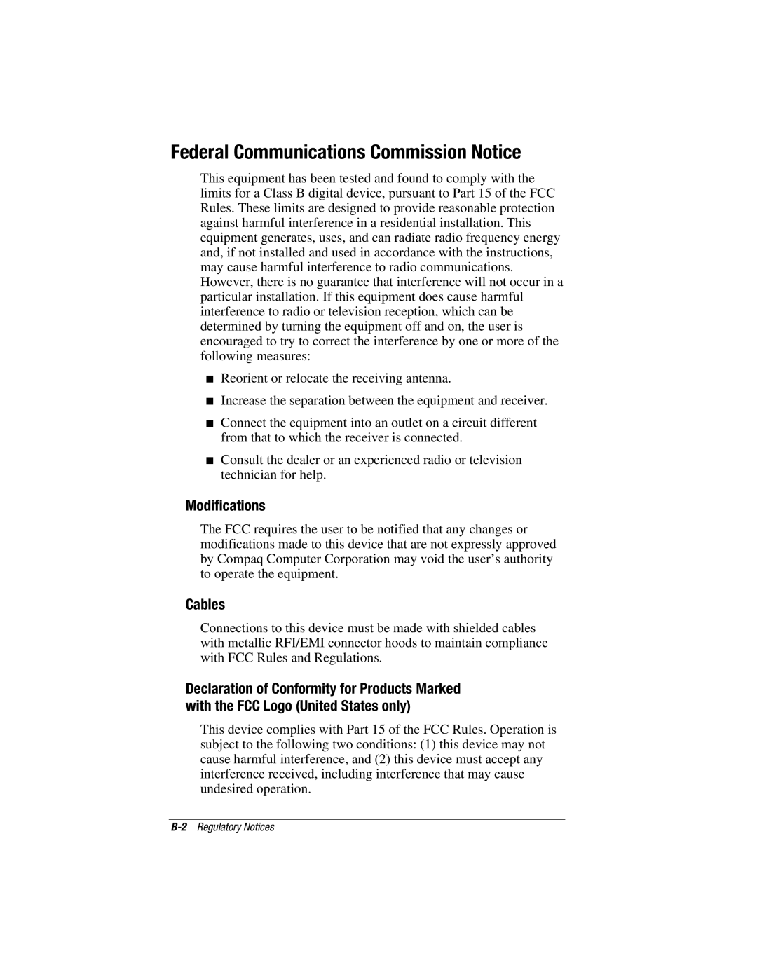 HP V300 manual Federal Communications Commission Notice, Modifications, Cables 