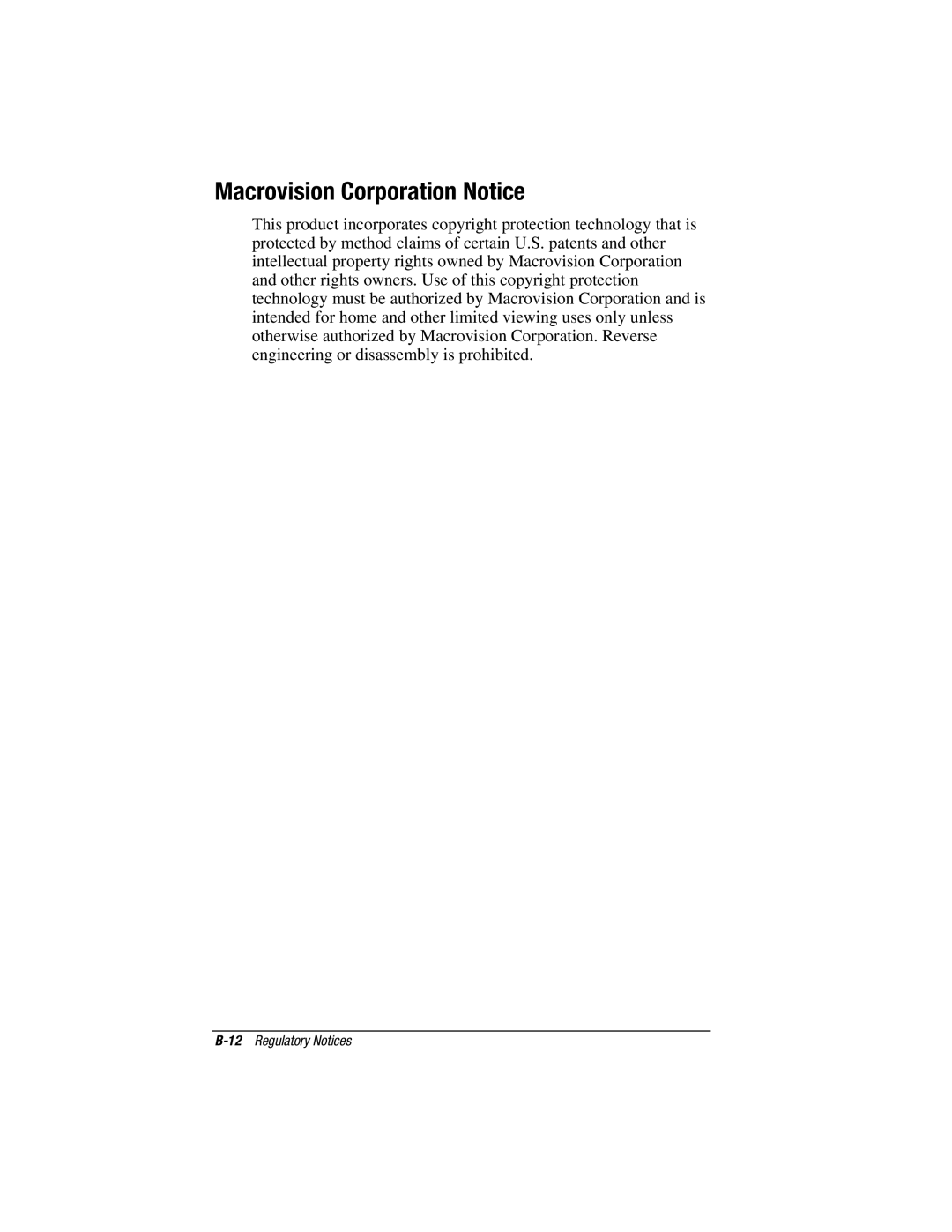 HP V300 manual Macrovision Corporation Notice 