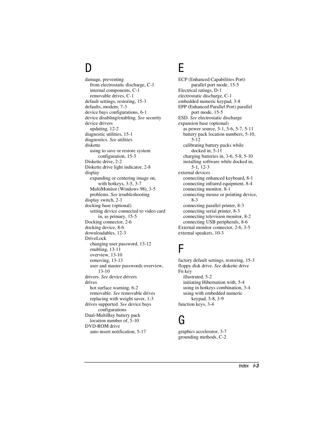 HP V300 manual Index 