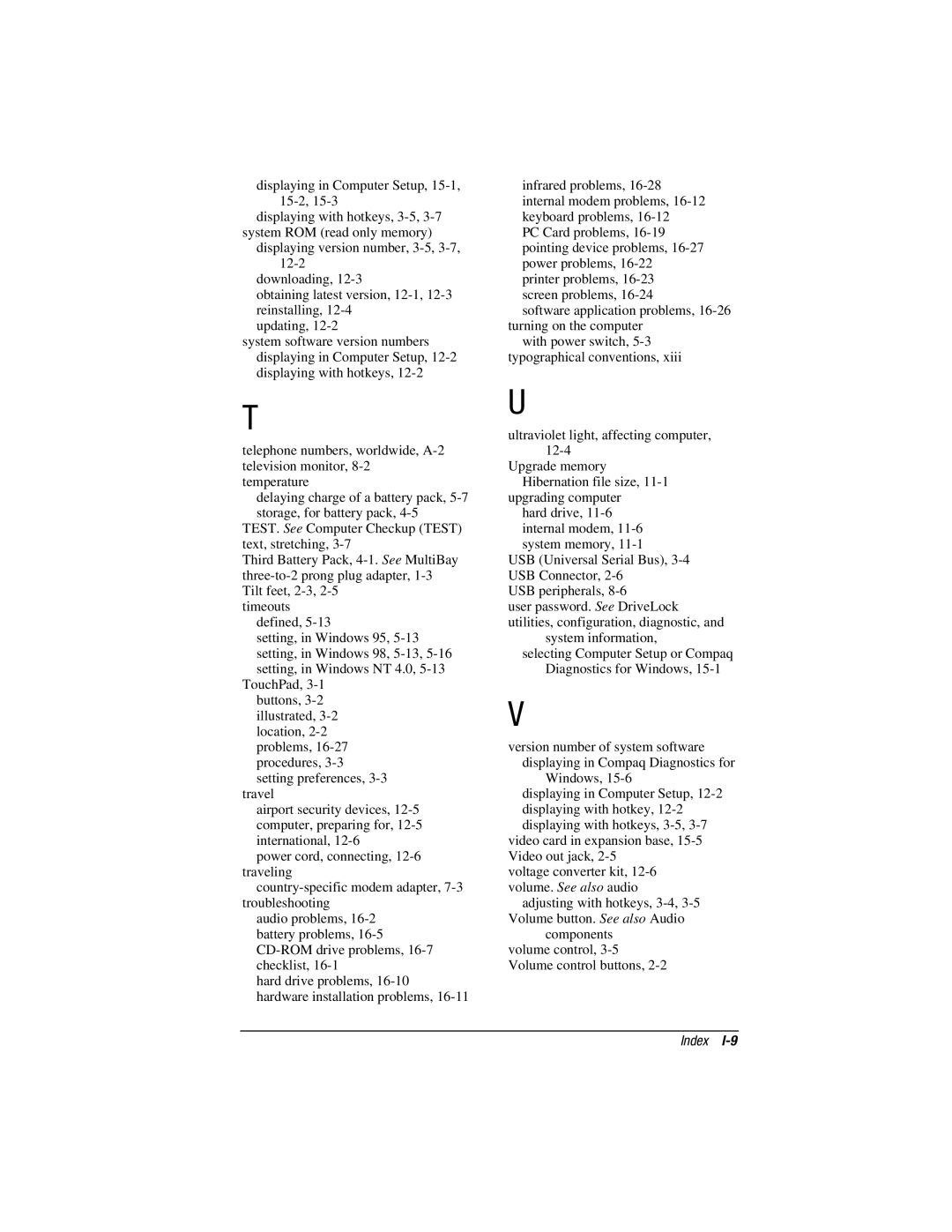 HP V300 manual Index 