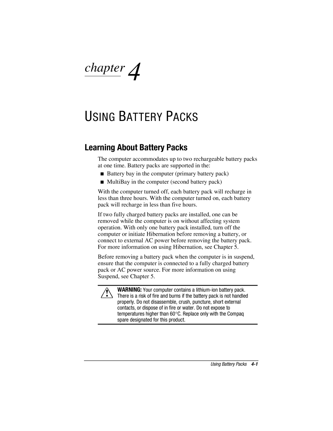 HP V300 manual Using Battery Packs, Learning About Battery Packs 