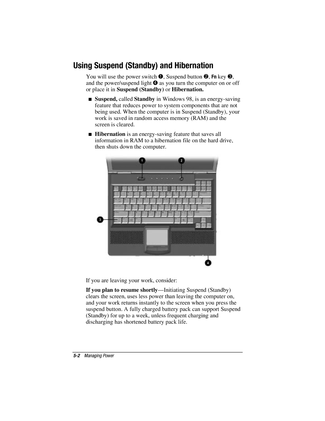 HP V300 manual Using Suspend Standby and Hibernation 