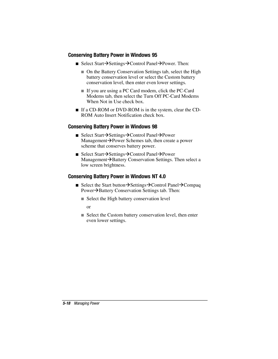 HP V300 manual Conserving Battery Power in Windows NT 