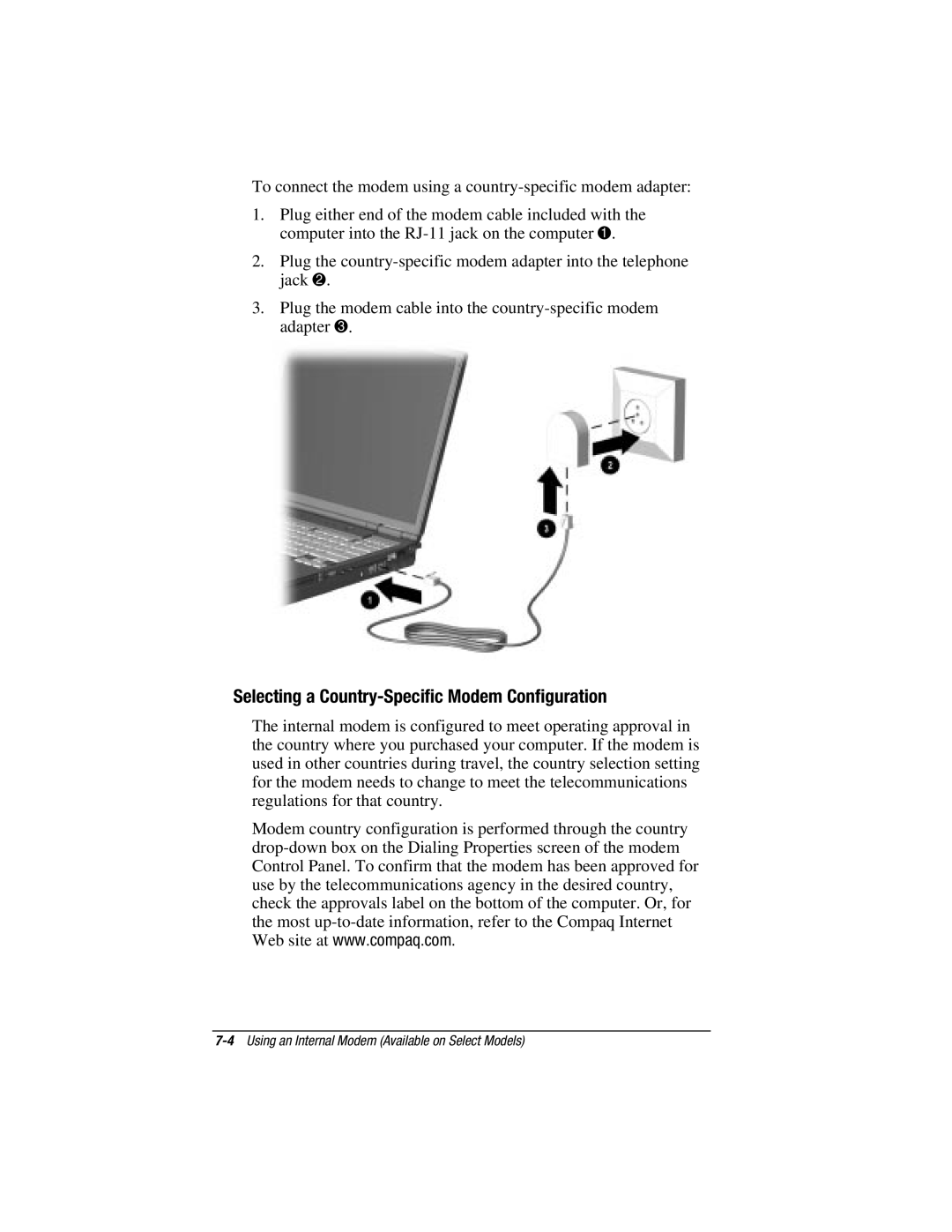 HP V300 manual Selecting a Country-Specific Modem Configuration 