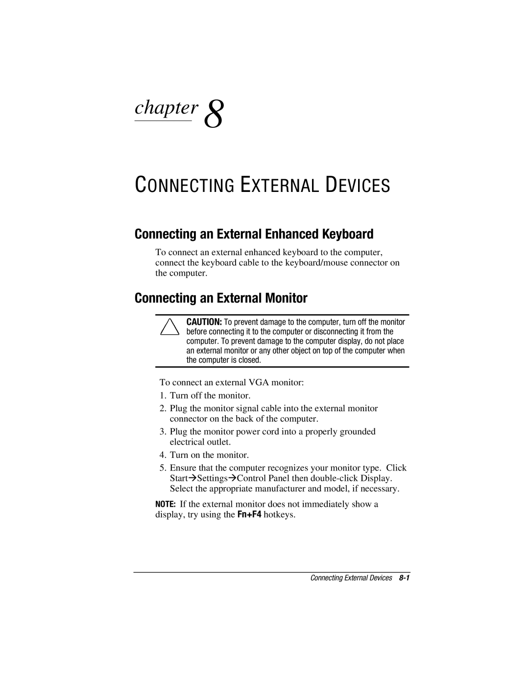 HP V300 manual Connecting an External Enhanced Keyboard, Connecting an External Monitor 