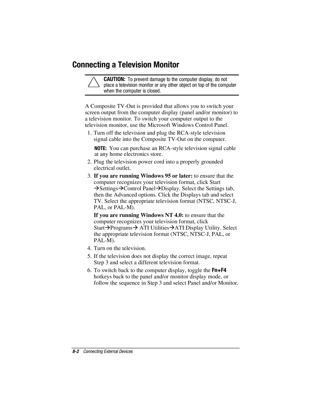 HP V300 manual Connecting a Television Monitor 