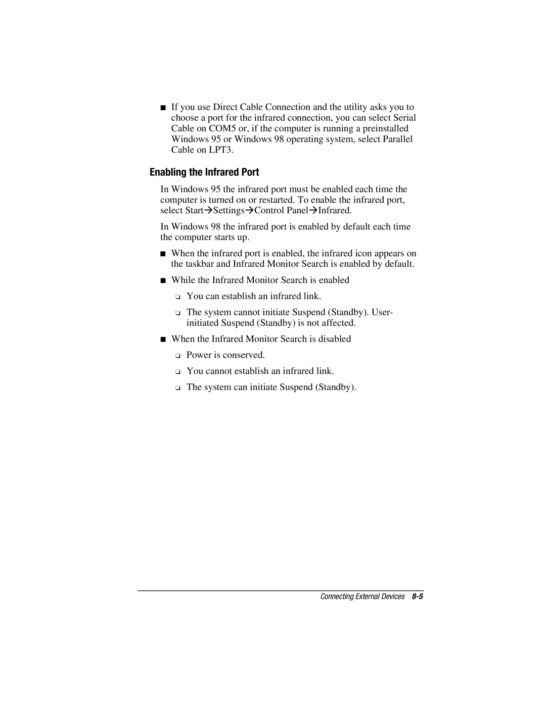 HP V300 manual Enabling the Infrared Port 