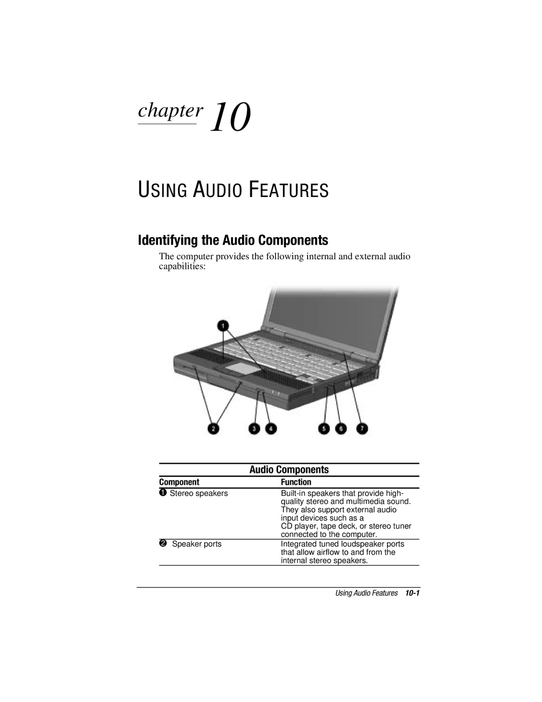 HP V300 manual Using Audio Features, Identifying the Audio Components 