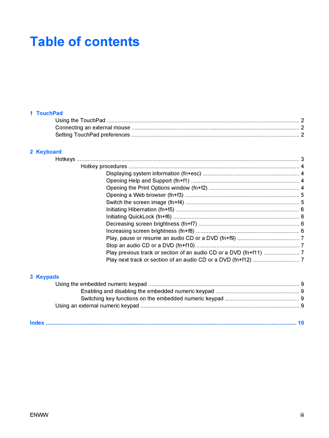 HP V3413TX, V3419TU, V3422AU, V3416TX, V3415LA, V3418LA, V3415TU, V3411TX, V3409AU, V3408TX, V3406TX, V3406AU manual Table of contents 