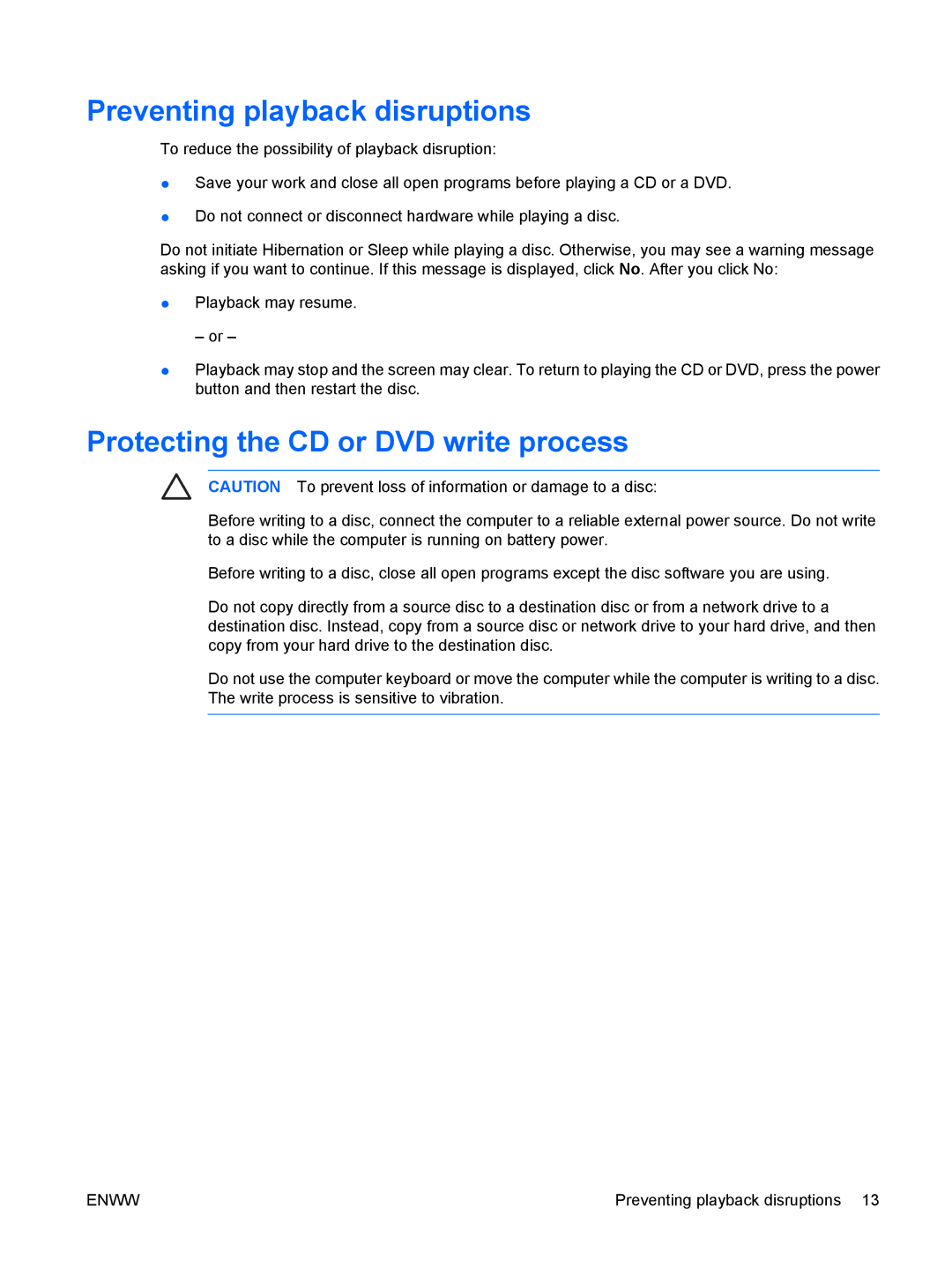 HP V3418TU, V3420AU, V3419TU, V3422AU, V3416TX, V3400 Preventing playback disruptions, Protecting the CD or DVD write process 