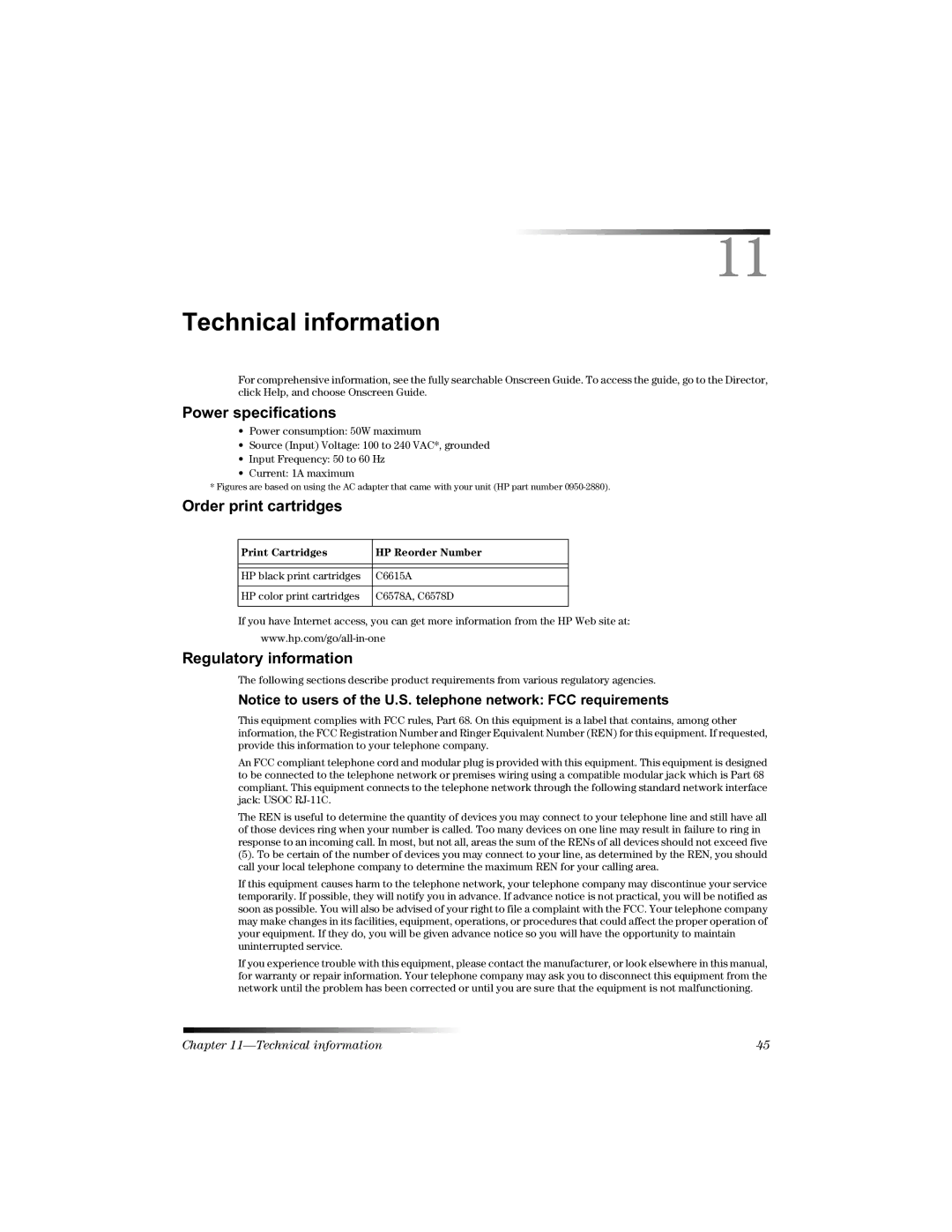 HP v45, v30, v40xi manual 7HFKQLFDOLQIRUPDWLRQ, 3RZHUVSHFLILFDWLRQV 