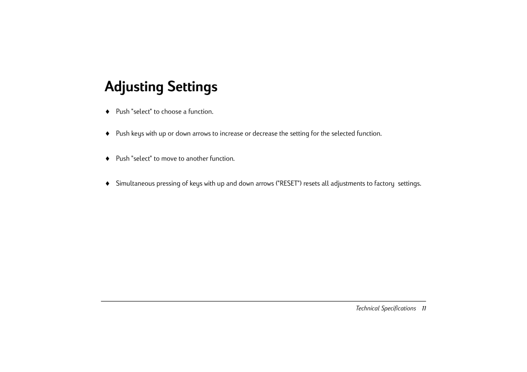 HP v50 15 inch CRT manual Adjusting Settings 