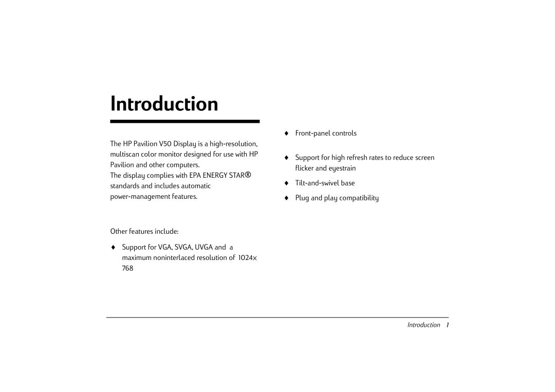 HP v50 15 inch CRT manual Introduction 