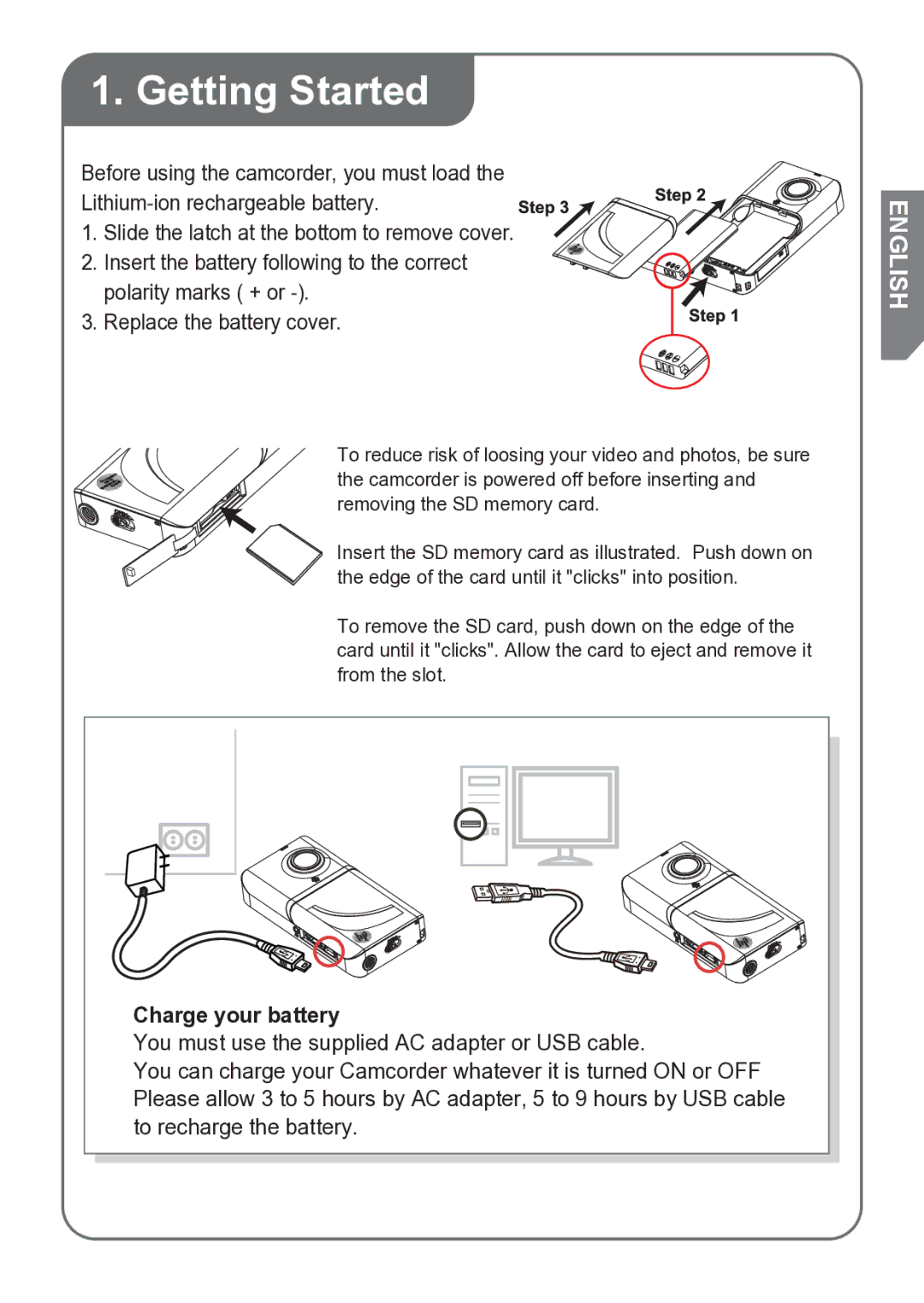 HP V5020u manual Getting Started, Charge your battery 