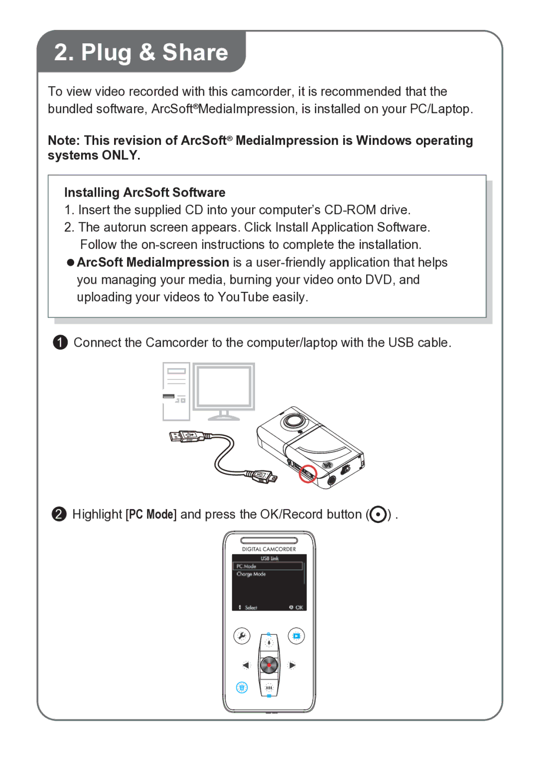 HP V5020u manual Plug & Share, Installing ArcSoft Software 