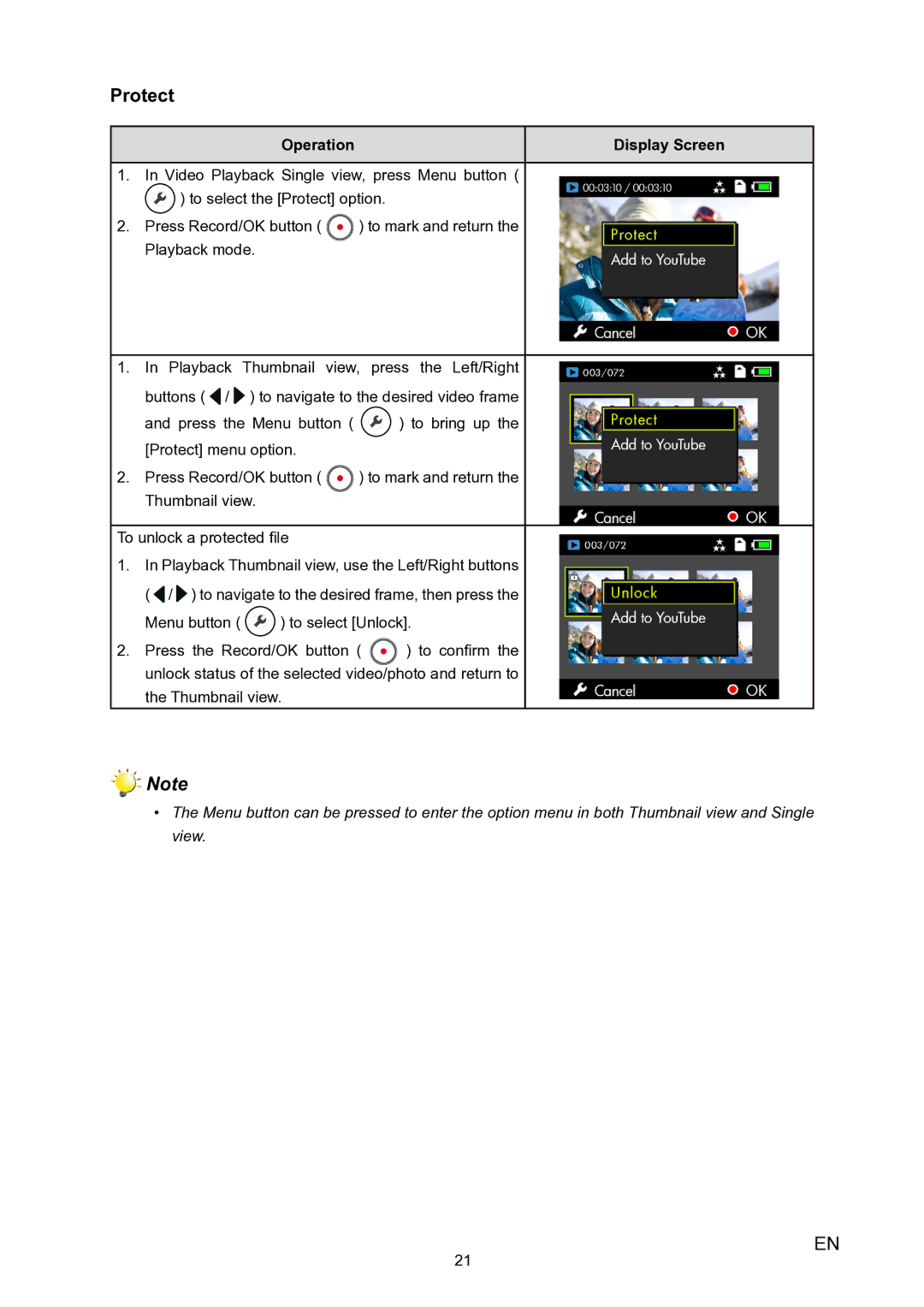 HP V5020u manual Protect, Operation Display Screen 