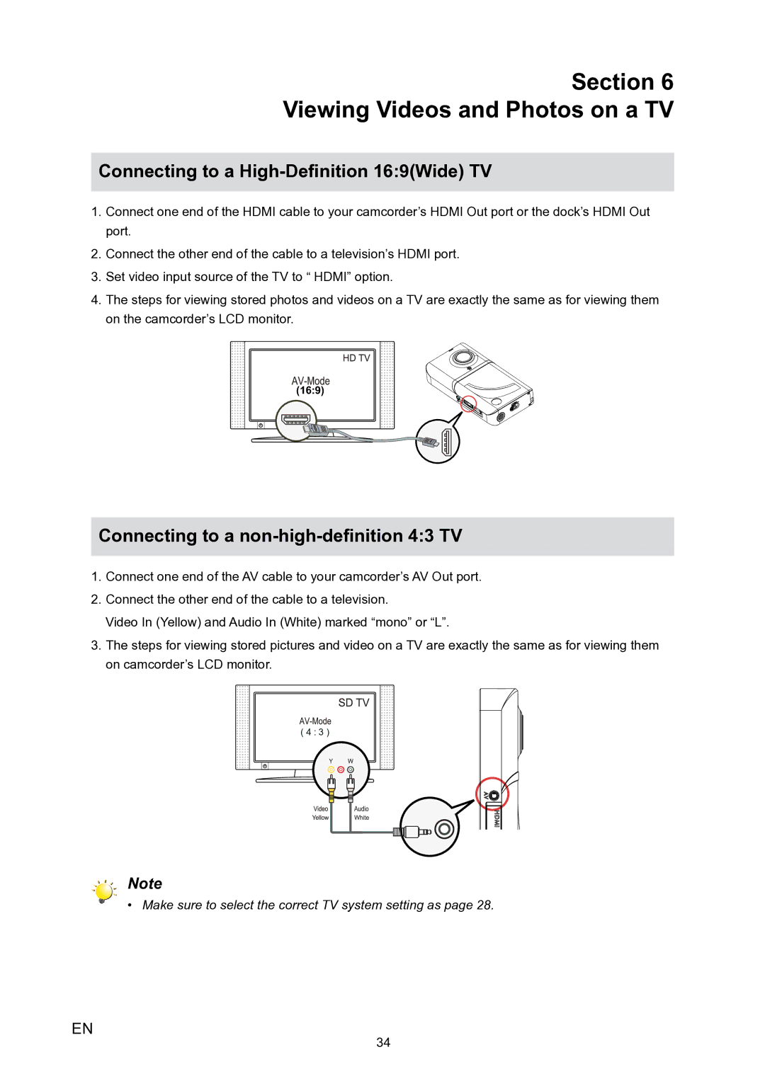 HP V5020u manual Section Viewing Videos and Photos on a TV, Connecting to a High-Definition 169Wide TV 