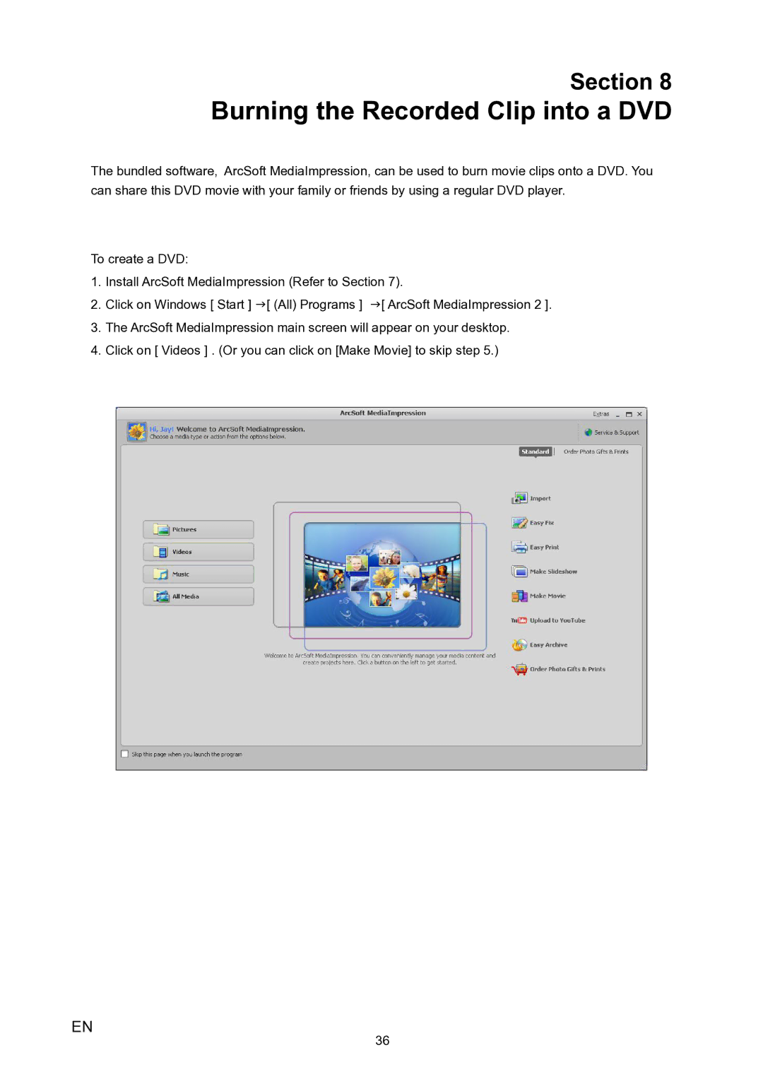 HP V5020u manual Burning the Recorded Clip into a DVD, Section 