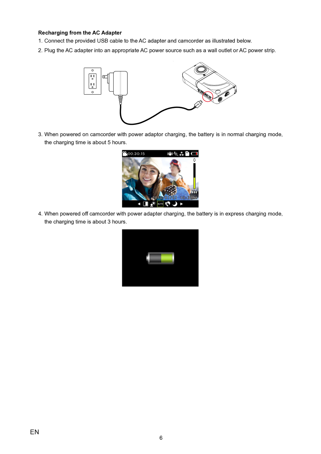 HP V5020u manual Recharging from the AC Adapter 