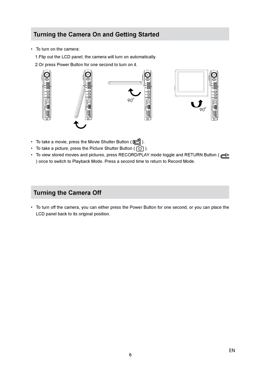 HP V5040u manual Turning the Camera On and Getting Started, Turning the Camera Off 