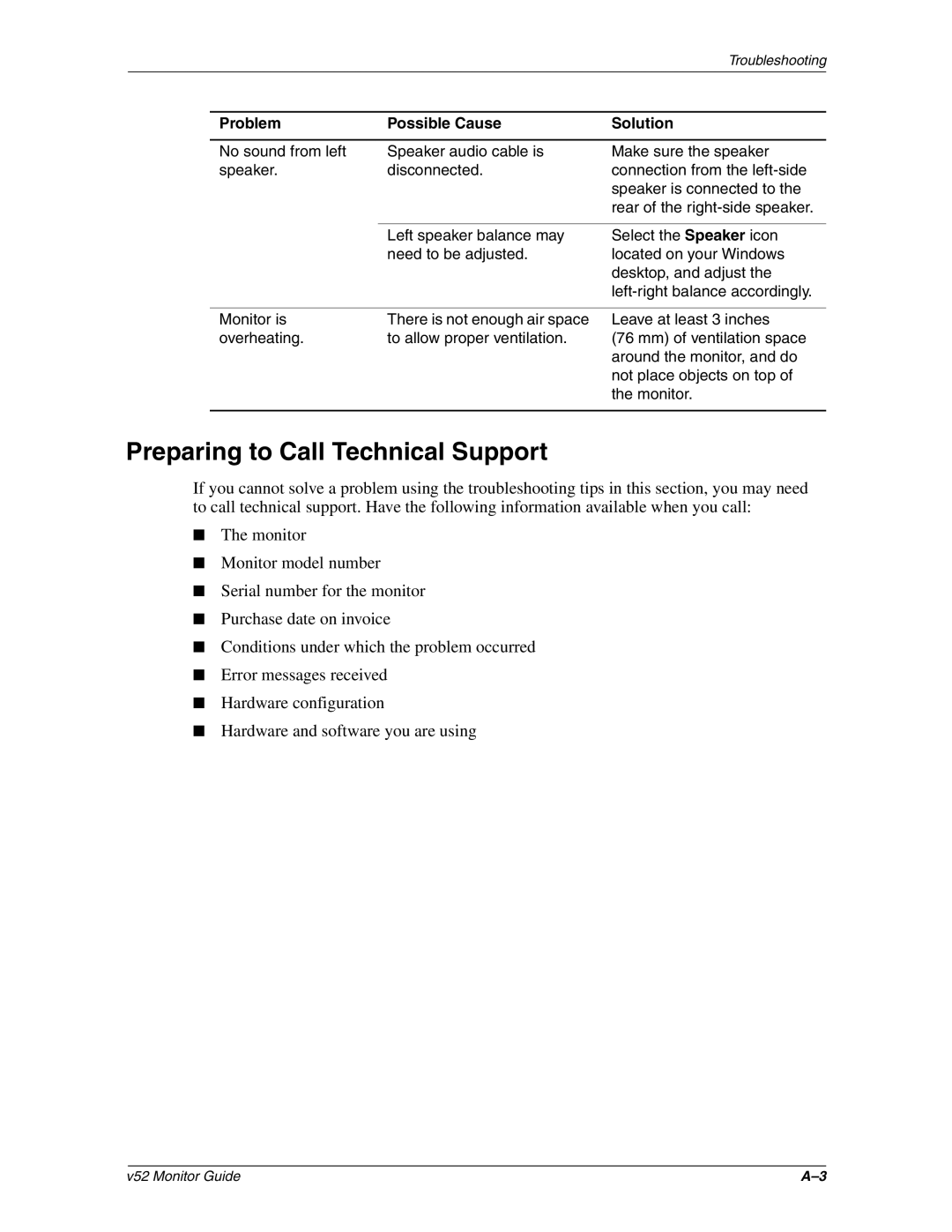 HP v52 15 inch manual Preparing to Call Technical Support 