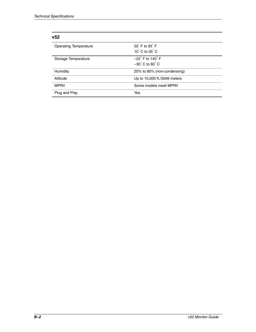 HP v52 15 inch manual Technical Specifications 