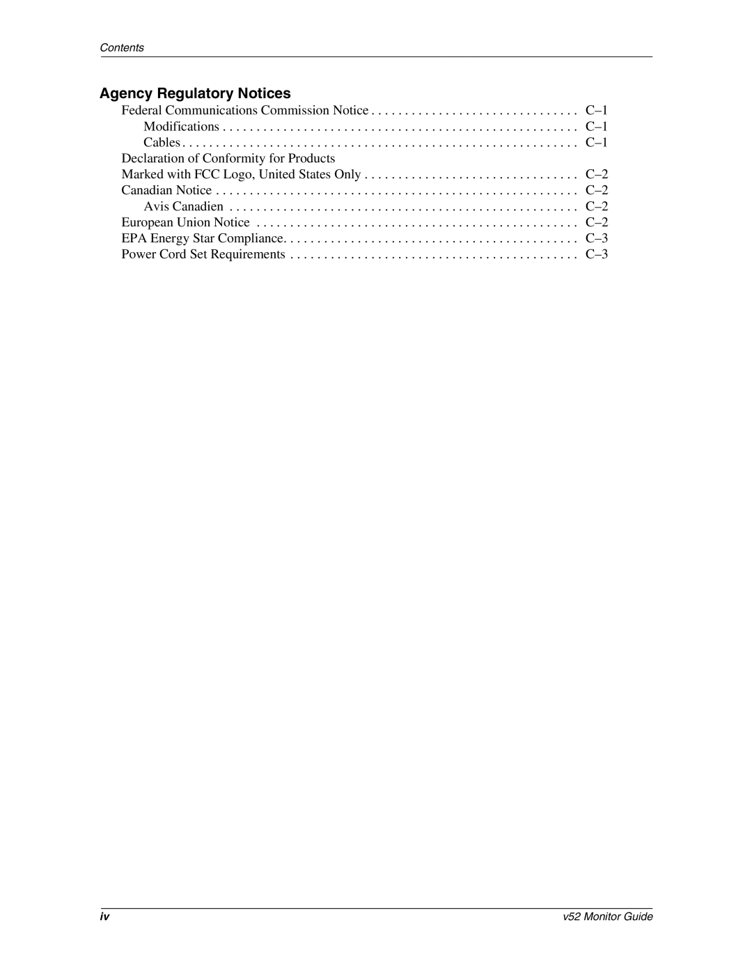 HP v52 15 inch manual Agency Regulatory Notices 