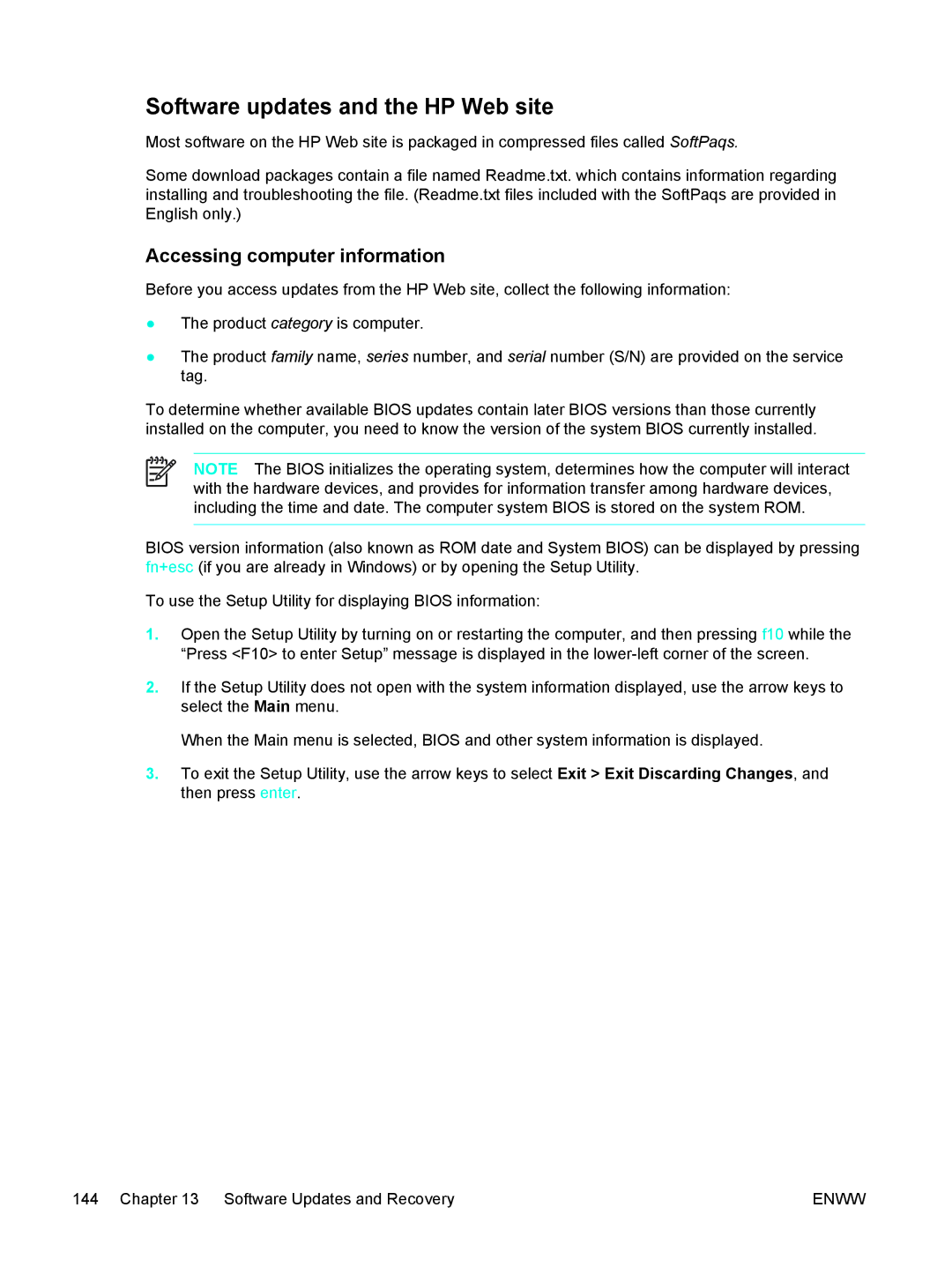 HP V5189XX, V5210US, V5206OM, V5304US, V5306US, V5315WM Software updates and the HP Web site, Accessing computer information 