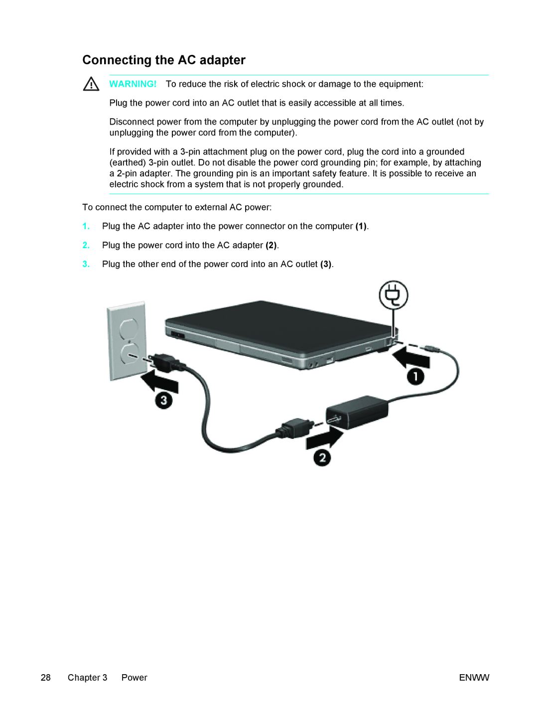 HP V5002EA, V5210US, V5206OM, V5304US, V5306US, V5315WM, V5310US, V5303NR, V5201CA, V5201US, V5102NR manual Connecting the AC adapter 