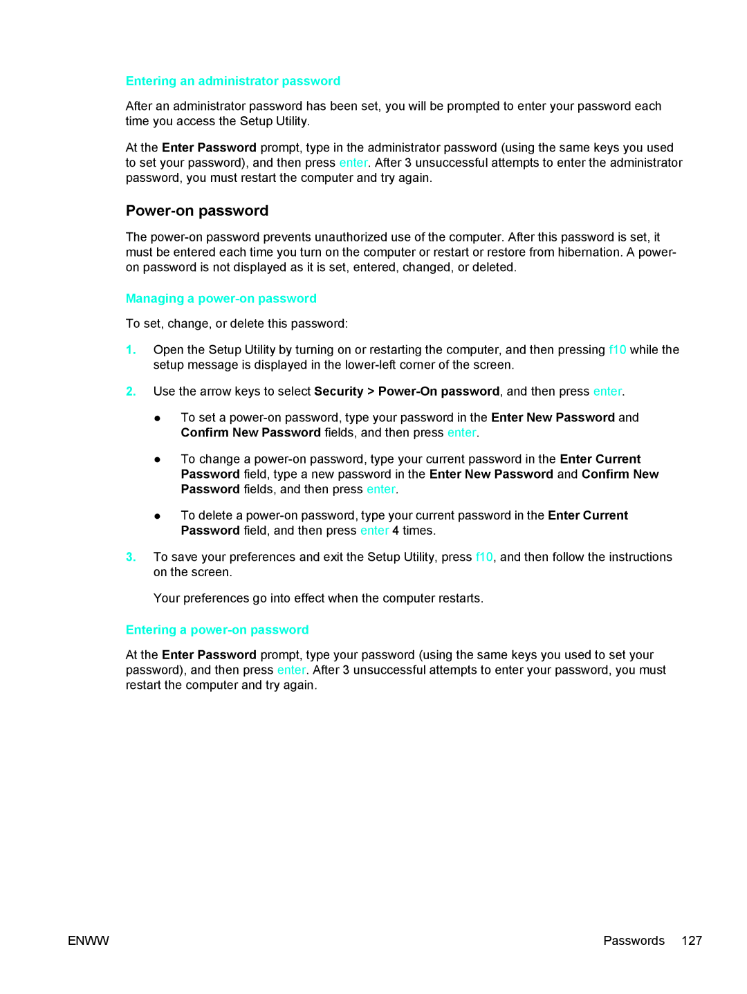 HP V5106TU, V5224TU, V5221TU, V5221EA Power-on password, Entering an administrator password, Managing a power-on password 