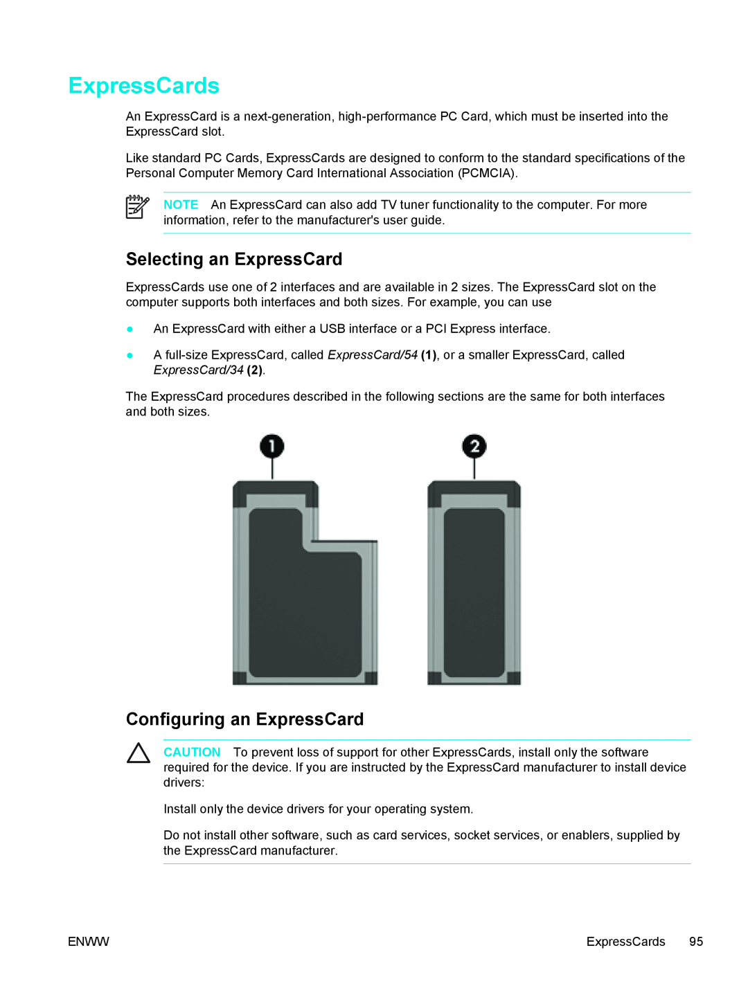 HP V5209US, V5224TU, V5221TU, V5221EA, V5219TU, V5218TU ExpressCards, Selecting an ExpressCard, Configuring an ExpressCard 