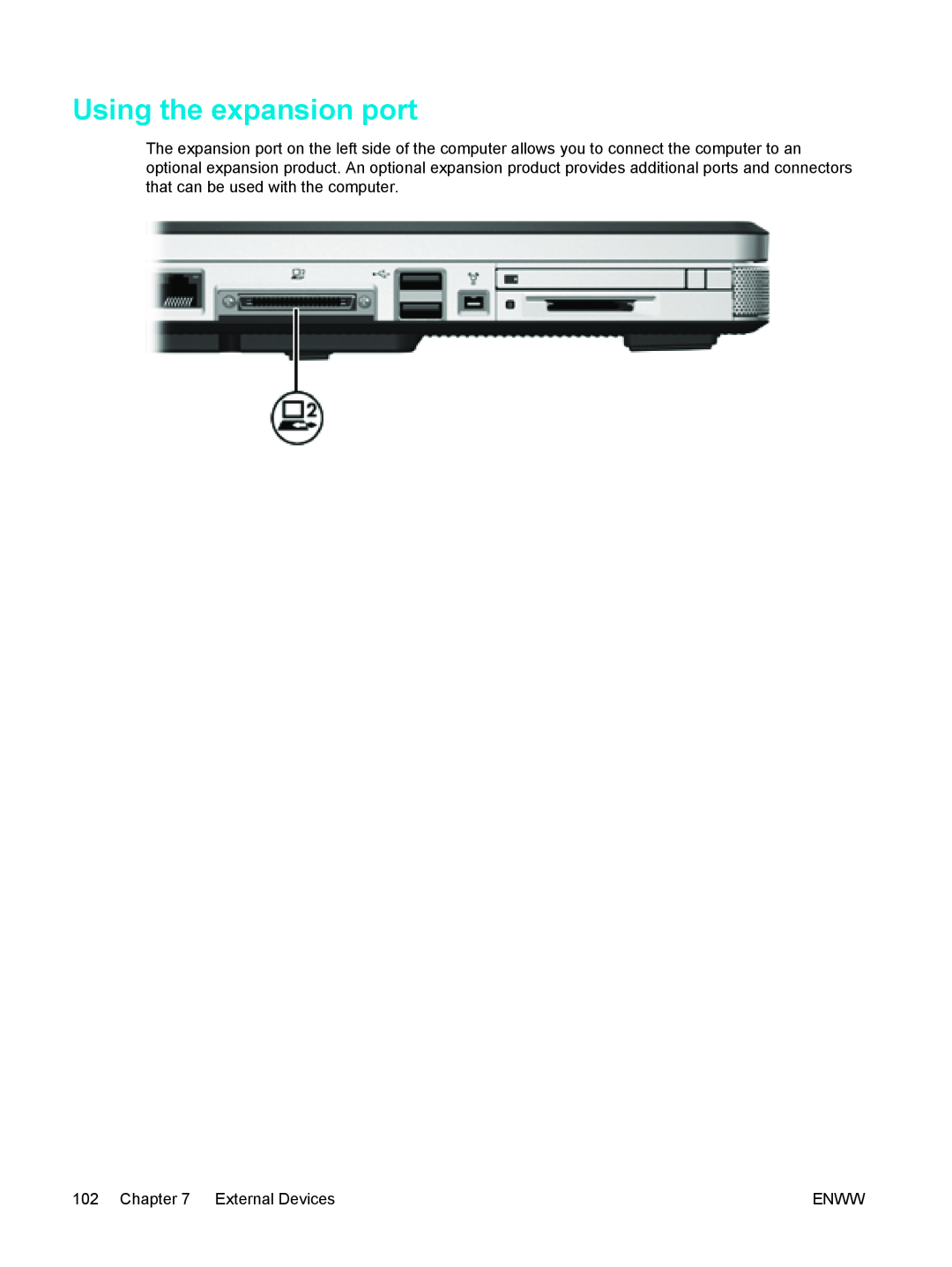 HP V5226TU, V5224TU, V5221TU, V5221EA, V5219TU, V5218TU, V5215LA, V5215TU, V5218LA Using the expansion port, External Devices 