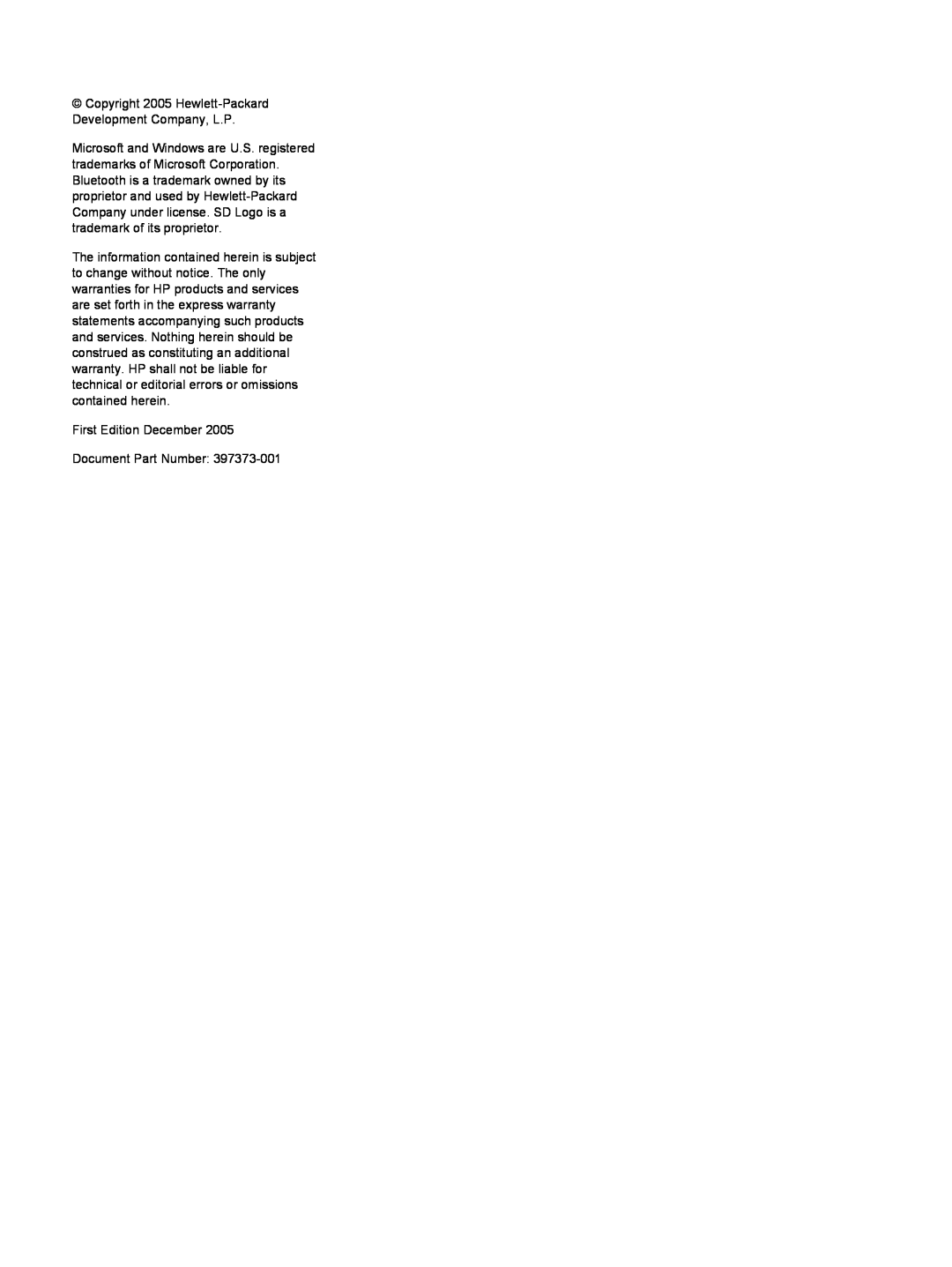 HP V5221EA, V5224TU Copyright 2005 Hewlett-Packard Development Company, L.P, First Edition December Document Part Number 