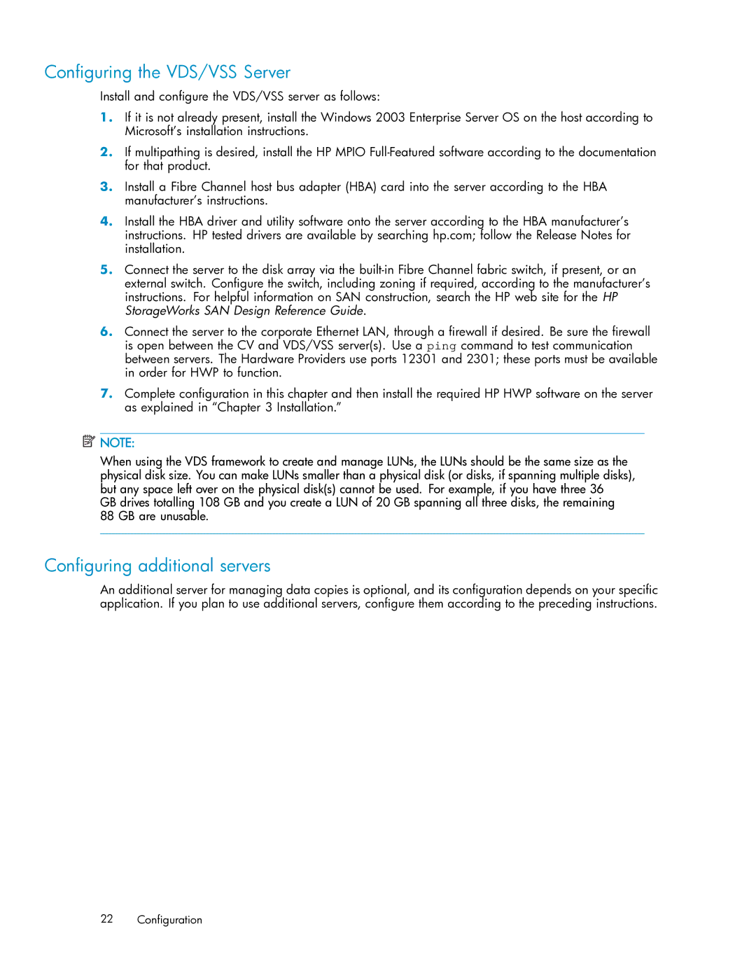 HP V6.0 Software manual Conﬁguring the VDS/VSS Server, Conﬁguring additional servers 