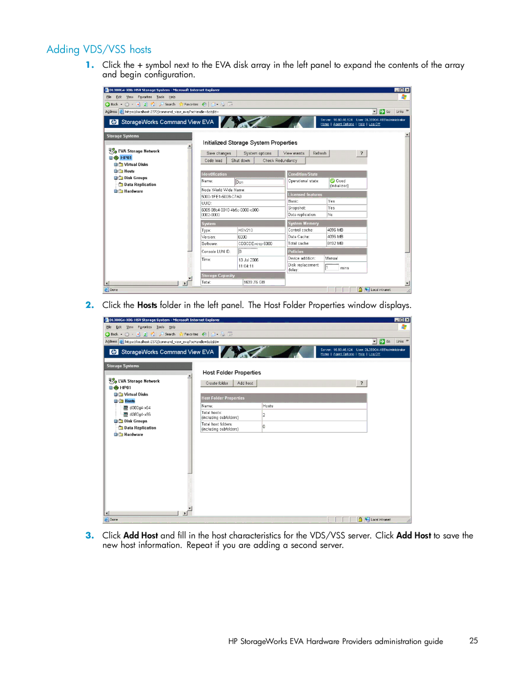 HP V6.0 Software manual Adding VDS/VSS hosts 