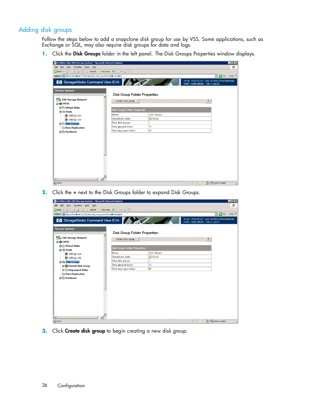 HP V6.0 Software manual Adding disk groups 