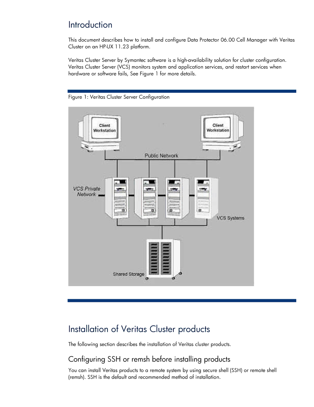 HP V6.0 Software manual Introduction, Installation of Veritas Cluster products 