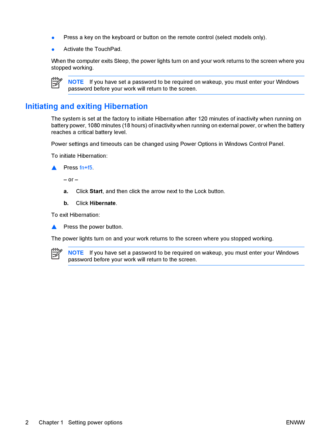 HP V6320CA, V6000Z, V6410CA, V6403AU, V6401XX, V6401AU, V6400, V6310CA manual Initiating and exiting Hibernation, Click Hibernate 