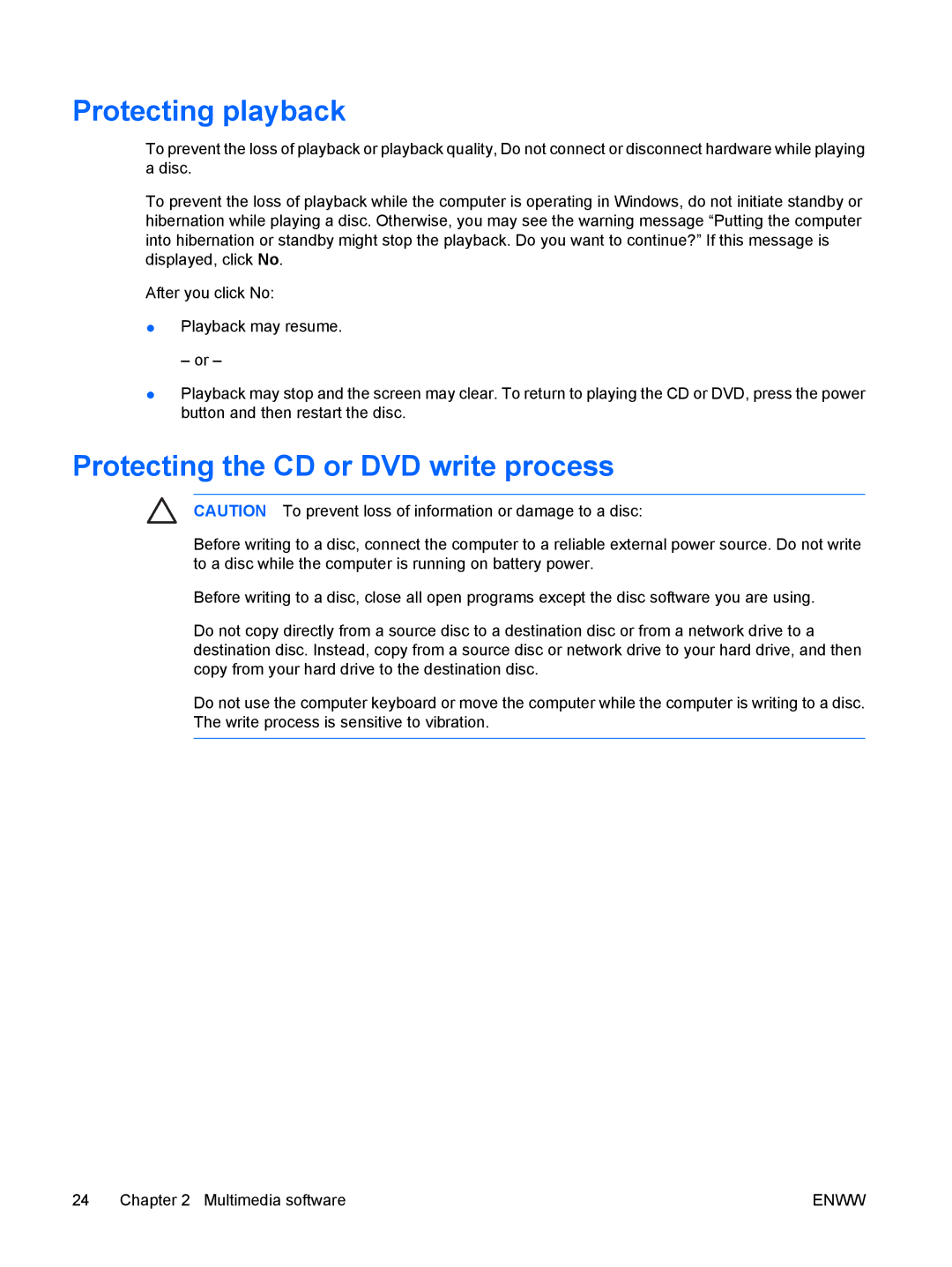 HP V6012EA, V6110US, V6110CA, V6115EU, V6109AU, V6109OM, V6109EU Protecting playback, Protecting the CD or DVD write process 