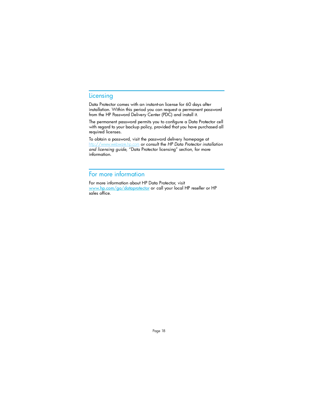 HP V6.1x Software manual Licensing, For more information 