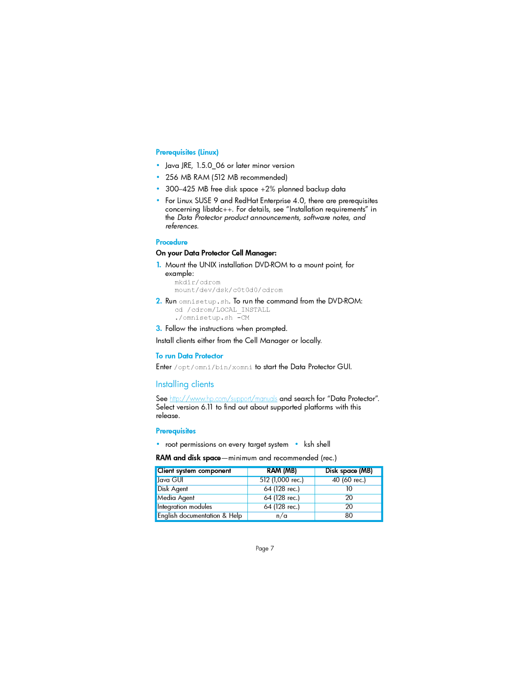 HP V6.1x Software manual Prerequisites Linux, Procedure, To run Data Protector 