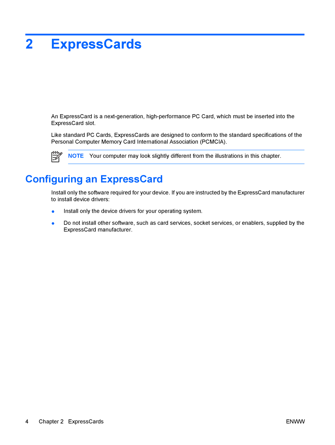 HP V6203TU, V6318CA, V6318TU, V6319TU, V6313TU, V6304TU, V6213EA, V6204EA, V6202EA, V6300 ExpressCards, Configuring an ExpressCard 