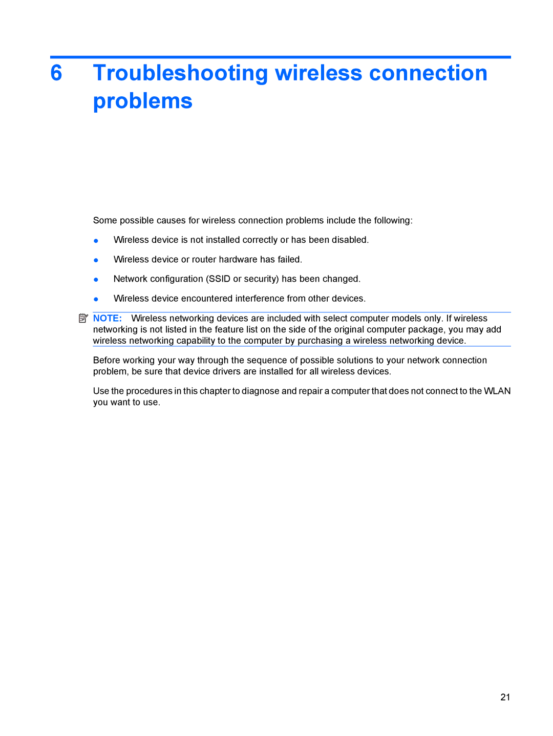 HP V6899XX, V6903TU, V6905TU, V6705TU, V6703AU, V6702TU, V6701XX, V6702AU, V6618AU Troubleshooting wireless connection problems 