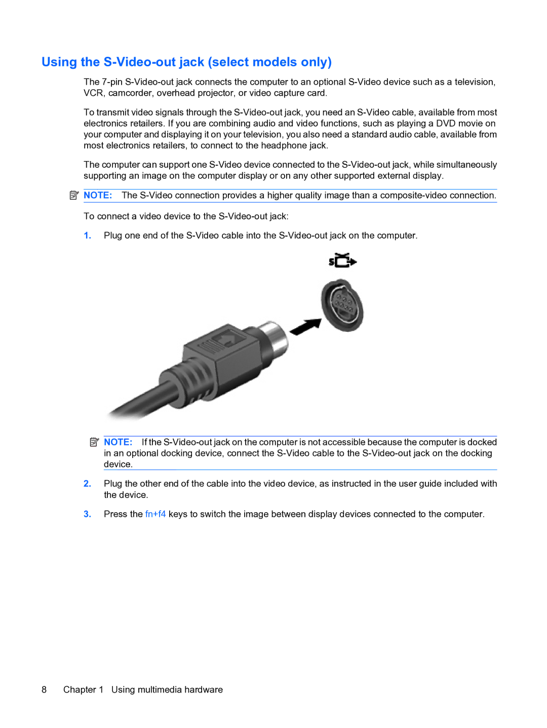 HP V6905TU manual Using the S-Video-out jack select models only 