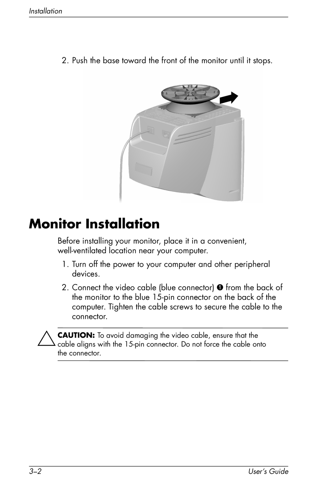 HP v72 17 inch CRT manual Monitor Installation 