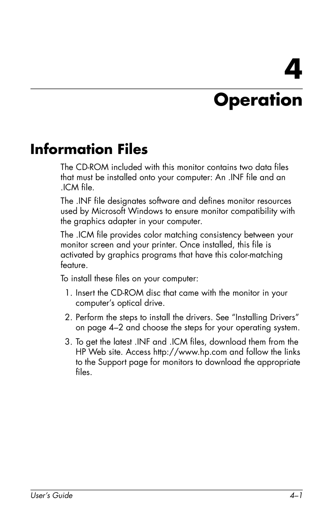 HP v72 17 inch CRT manual Operation, Information Files 