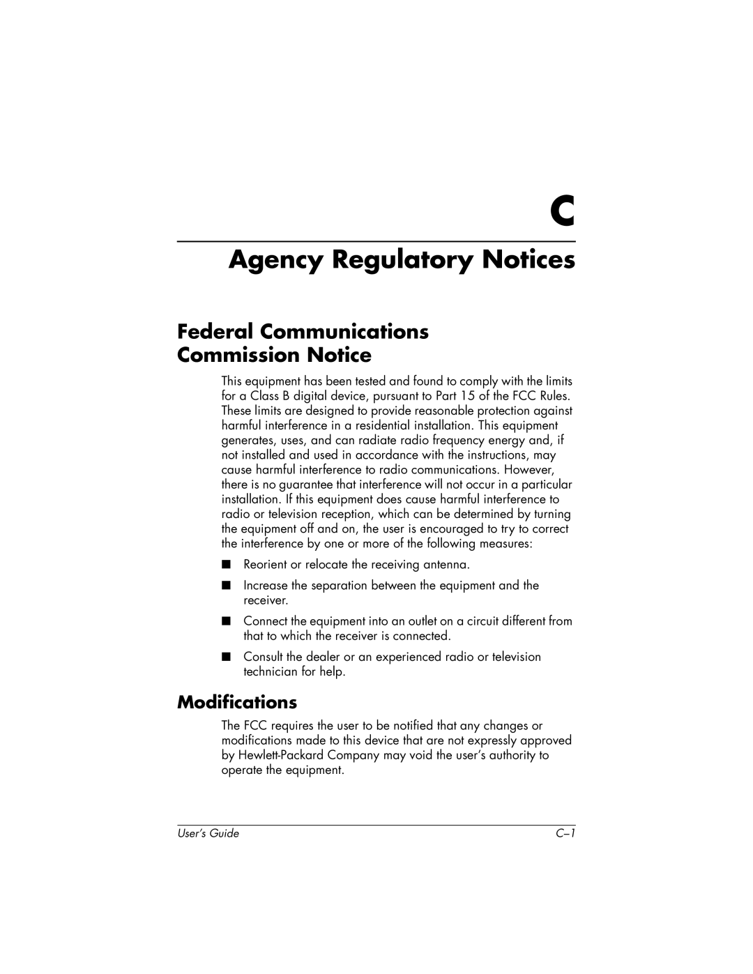 HP v72 17 inch CRT manual Agency Regulatory Notices, Federal Communications Commission Notice, Modifications 