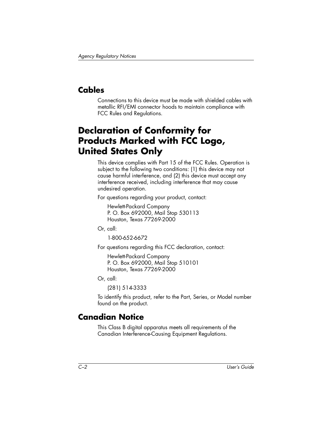 HP v72 17 inch CRT manual Cables, Canadian Notice 